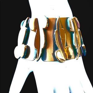 Renoir mid century polished copper abstract leaf bracelet wide link
